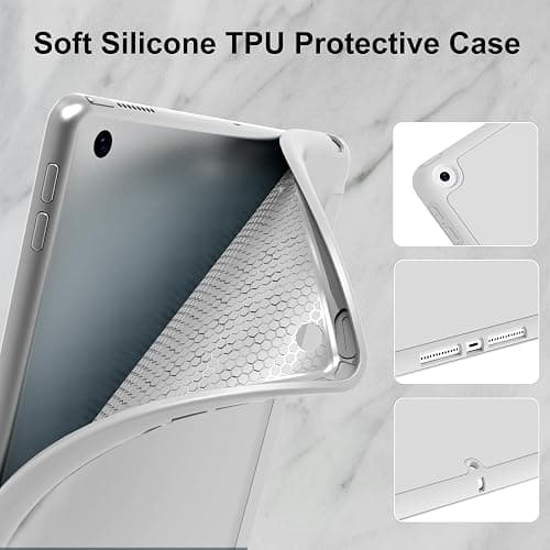 HMTDIYOU Case for iPad 9th Generation 2021/ iPad 8th Gen 2020 /iPad Cover 7th Generation 2019, Silicone Case with Pencil Holder for iPad 9/8/7 10.2 inch, Auto Sleep/Wake, Grey thumbnail 3