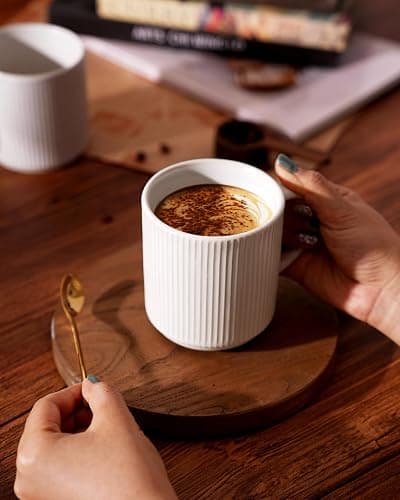 famiware Coffee Mug Set for 8, Star 12 oz Catering Mugs Cup Set with Handle for Coffee, Tea, Cocoa, Milk - Ceramic Stoneware Drinkware Set, Matte White thumbnail 2