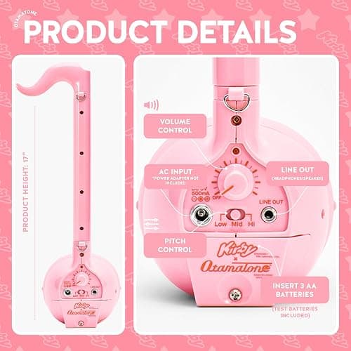 Otamatone Deluxe Japanese Musical Instrument Portable Music Synthesizer from Japan by Maywa Denki Studio Award Winning, Educational Fun Gift for Children, Teens & Adults - Kirby (English Manual) thumbnail 4