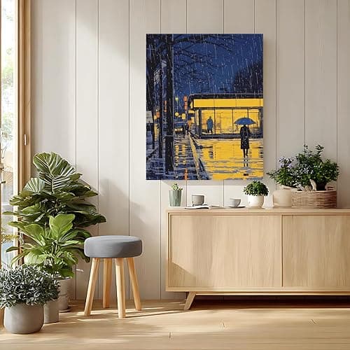 Paint by Numbers for Adults, 16x20 Inch Rainy Night Street Scene DIY Oil Painting Kit, Beginner Friendly Acrylic Paint by Number on Canvas, Home Wall Decor Gift Unframed thumbnail 3
