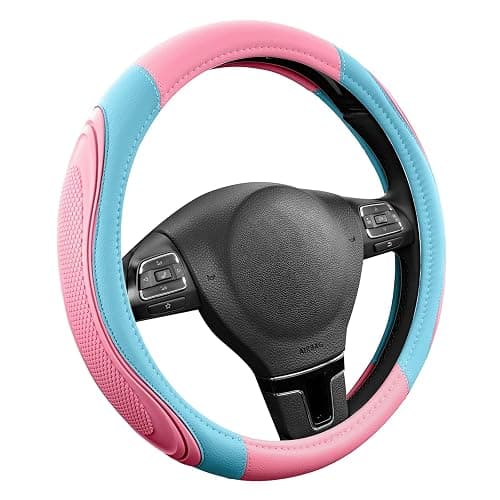 Road Comforts Car Steering Wheel Cover - Microfiber Leather Steering Wheel Wrap Sports 14.5-15 Inch Steering Wheel Cover Non-Slip for Men Women Pink & Blue Color thumbnail 2