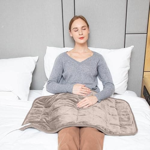 Ambershine 17''x33'' Weighted Heating Pad, 5.2lbs with 12 Temperature Settings & 4 Auto-Off Timers, Pain Relief for Back/Neck/Shoulders/Abdomen/Legs, Christmas Gifts for Mom Dad Women Men(Light Tan) thumbnail 6