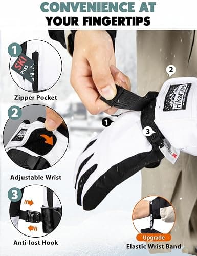Hikenture Snow Gloves for Men&Women, 3M Thinsulate Waterproof Skiing Gloves with Pocket and Touchscreen Functionality thumbnail 7