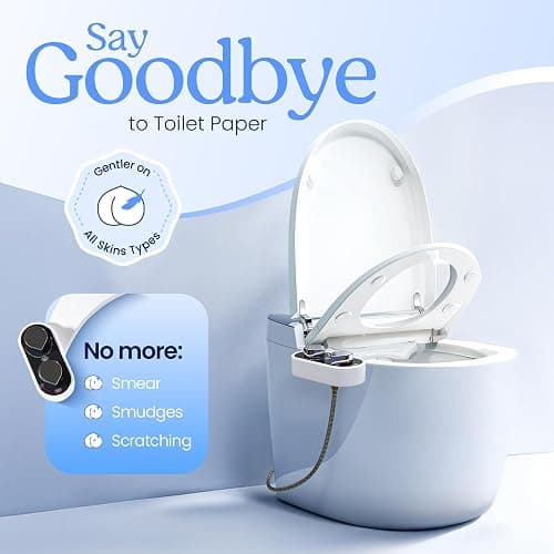CLEAR REAR Bidet Attachment for Toilet Seat - Non-Electric, Self-Cleaning Dual Nozzle, Adjustable Water Pressure, Rear & Feminine Wash Hygienic Bathroom Upgrades - Fits Elongated Toilets (White) thumbnail 5