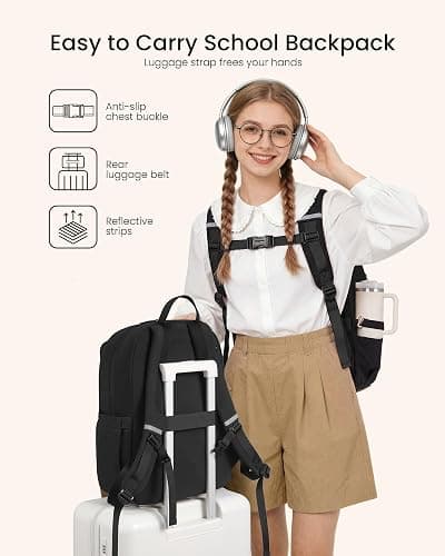 LOVEVOOK School Backpack for Teen Girls,Women Laptop Backpack with Water Bottle Holder,Lightweight Work Bag College Bookbag,Teacher Nurse bag,Black thumbnail 4