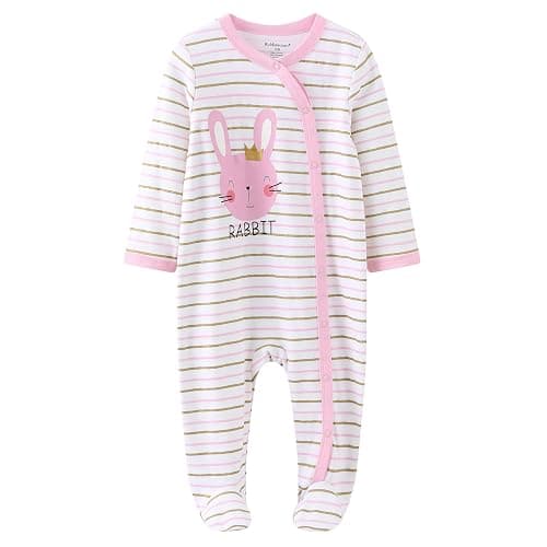 Ecojoy Baby Long Sleeve Sleepsuit Footed Sleep Wear Infant Grow Newborn to 12Months Slanted/Straight Lapel,Soft Cotton,3 Pack - 3 Monate - A Big Bunny thumbnail 3