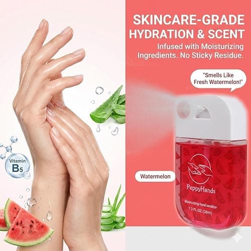 PeppyHands 8 Pcs Hydrating Hand Sanitizer Spray, 8 Scents, 10.8 FL. OZ. Portable Sanitizer Spray for Travel Size, 500-Sprays Each Multi-Flavor, Refillable Plastic Travel. (8Pcs) thumbnail 7