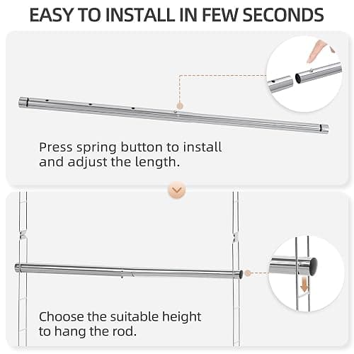 STORAGE MANIAC Hanging Closet Rod, Adjustable Width and Height Closet Hanging Organizer, Space-Saving Clothes Hanging Bar, Closet Extender Hanging Rod Double Closet Hanging Rod, 2 Pack Chrome thumbnail 5