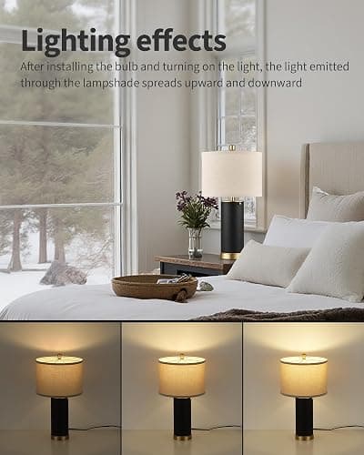 KDG 23.4" Black PU Leather Table Lamps for Living Room Set of 2, 3 Level Brightness LED Modern Home Decor Fabric Lampshade Desk Lamp Lighitng for Bedroom, Bedside, Farmhouse, Nightstand, Night Light thumbnail 4
