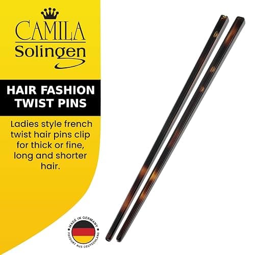 Camila Paris AD28/2 French Twist Stick Hair Pin, Set of 2 Tortoise Shell, Girls Chopsticks Hair Pins for Girls Spiral Updo Chignon Bun Holder, Styling Hair Accessories for Women, Made in France - Tortoise Shell thumbnail 2