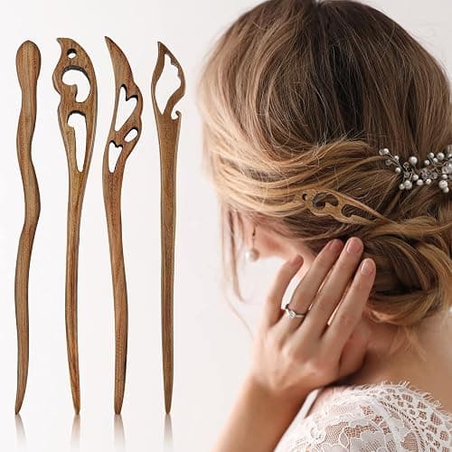 Chuangdi 8 Pcs Wooden Hair Sticks Hair Chopstick for Women, Retro Pattern | Handmade Chopstick, Smooth Polished Wood, Japanese and Chinese Inspired, Hairpins for Long Hair, Bun Maker, Daily Wear, Party thumbnail 5