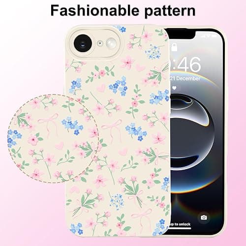 LEOMAKRON Case for iPhone 16 E,Cute Flower Pink Bow Heart for Women Girls,Soft Shockproof Aesthetic Protective TPU Bumper Floral Phone Case,White thumbnail 6