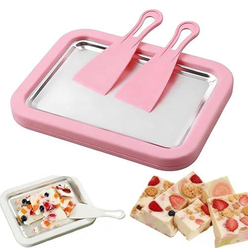 Rolled Ice Cream Maker, Portable Instant Rolled Ice Cream Tray with Dual Scrapers, DIY Rolled Ice Cream Homemade Italian Ice Cream, Sorbet, Frozen Yogurt tray (Pink) - Image 1