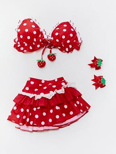 haikyuu Women Strawberry Bikini Set Vintage Polka Dots Swimsuit Kawaii Cute Bathing Suit Y2k Swimwear thumbnail 6