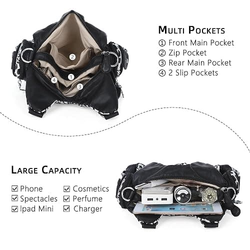 Angel Kiss Purses for Women Small Hobo Shoulder Bags Vagen Leather Multi-Pocket Tote Bag with Zipper thumbnail 4
