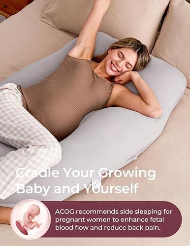 Momcozy Pregnancy Pillow for Sleeping - U Shaped Full Body Maternity Pillow | Removable Jersy Cover, Support for Back, Legs, Belly, Hips for Pregnant Women, Side Sleeper, 57 Inch, Grey thumbnail 6