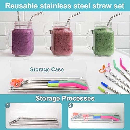 Reusable Stainless Steel Straws Set 6 PCS with 6 Silicone Tips, 2 Straw Brush, 1 Storage Case, Different Sizes of Metal Straws Reusable, Suitable for 14, 20, 30 oz Cups Tumbler, for Hot/Cold Drinks thumbnail 5