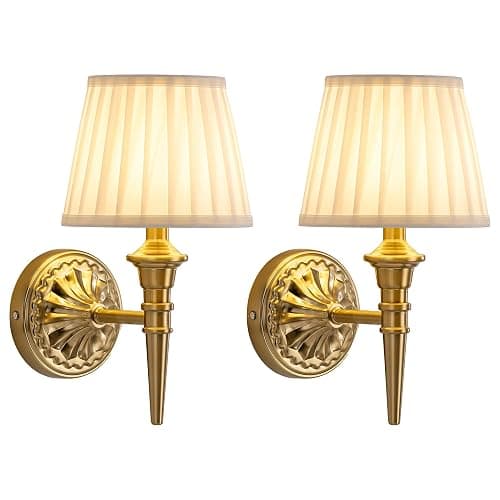 KDG Cordless Wall Sconces Set of 2, Small Wireless 5200mAh Rechargeable Battery Fabric LED Wall Lamps, Portables Lightings for Wall Painting, Living Room, Bedroom, Hallway, Gifts, Night Light (Gold) - Image 1