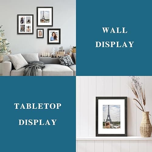 Hongkee 8x10 Picture Frame Set of 2, Made of Real Glass and Rustic Black Wooden Frame - Display Picture 5x7 with Mat or 8x10 Without Mat, 8 by 10 Photo for Wall or Tabletop thumbnail 4