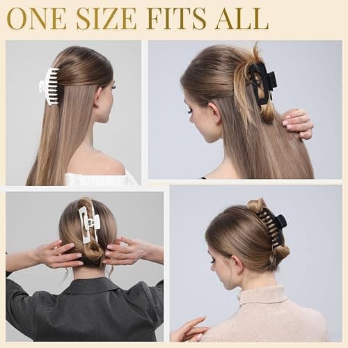 LuSeren 8 Pack White and Black Hair Clips for Women 4.3 Inch Large Hair Claw Clips for Women Thin Thick Curly Hair, Big Matte Banana Clips,Strong Hold jaw clips thumbnail 6