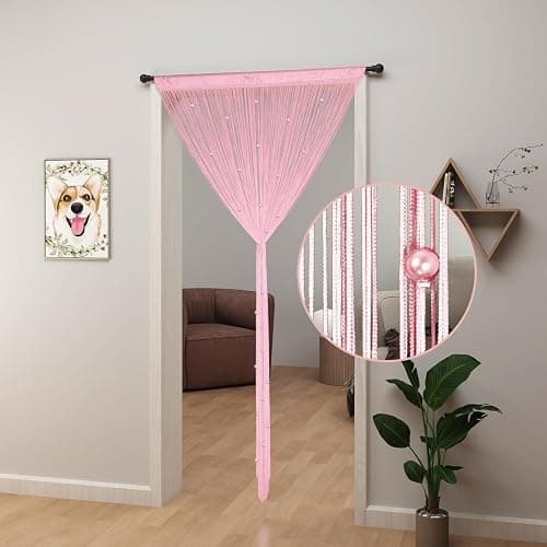 YIIBAII Beaded Curtain Beaded Curtains for Doorways Crystals Suitable for Interior Decoration and Partitions Hippy Closet Curtains (Pink, 39"x110") thumbnail 3