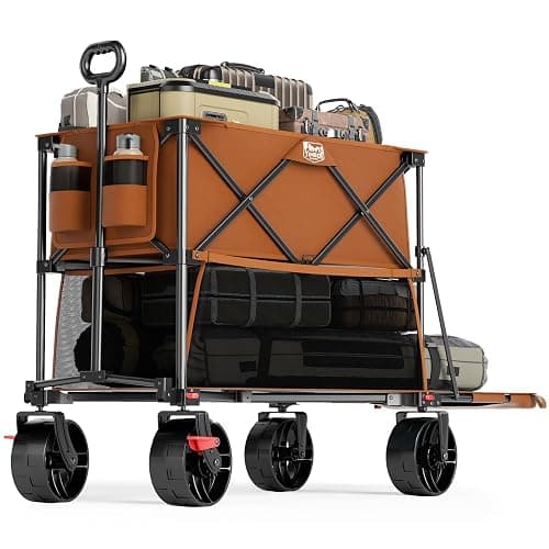 TIMBER RIDGE 400L Large Capacity Folding Double Decker Wagon with Brakes, 54" Extra Long Extender Wagon Cart, 450lbs Heavy Duty Collapsible Cart, All-Terrain Big Wheels for Camping, Sports, Shopping - Image 1
