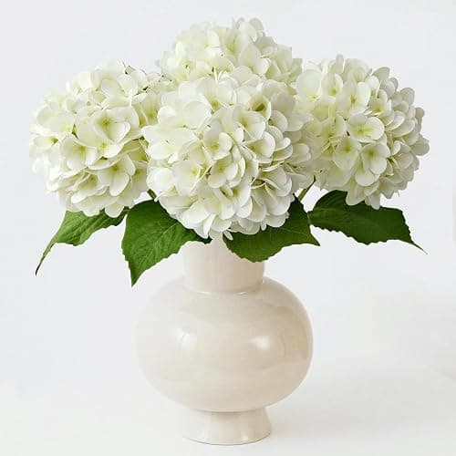 ZYTUYO 4PCS Silk White Hydrangea Artificial Flowers for Home Decor | 19.6 Inch Faux Hydrangea, Latex Petals, with Long Stems, Wedding Party Garden Arrangement, Table Centerpiece, DIY Bouquet - Image 1