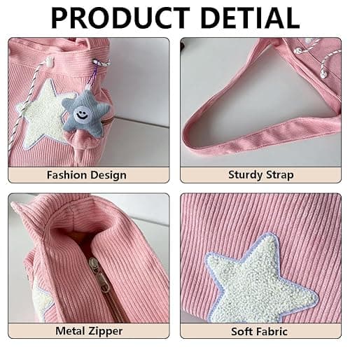 KAMEILONG Star Crossbody Bag Women Corduroy Tote Bag Aesthetic Messenger Bag Cute Shoulder Bag Y2K Hobo Bag thumbnail 2