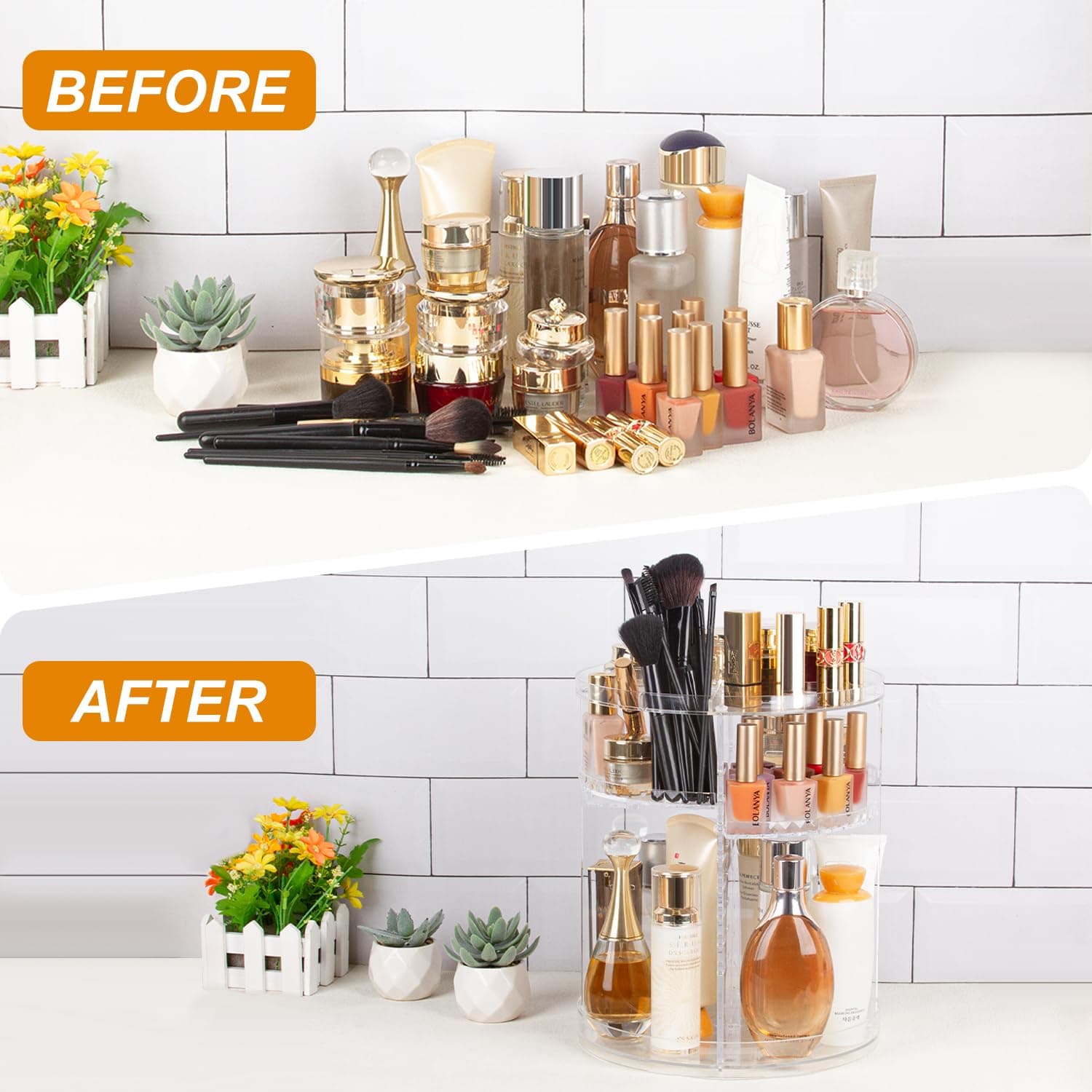 AMEITECH Rotating Makeup Organizer, 360 Spinning Skincare Organizers, 8 Adjustable Layer Cosmetic Storage Case with Brush Holder, Perfume Tray for Vanity Bathroom Countertop - Large thumbnail 6