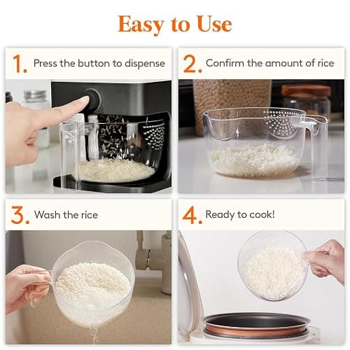 Lifewit Rice Dispenser 25 Lbs, Airtight Storage with Measuring Cup, Black | BPA-Free 11.3kg Capacity Storage Container for Beans, Corn & Other Small Grains, One-Press Dispensing Bin for Kitchen Pantry thumbnail 8