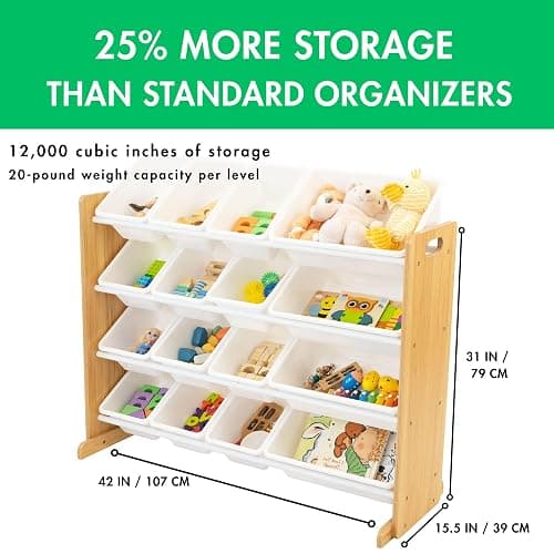 Humble Crew Supersized Toy Storage Organizer with 16 Removable Bins, Natural/White – Large Toy Storage for Toddlers Ideal for Kids' Rooms, Playrooms, and Nurseries - Modern Toy Bins for Kids thumbnail 2