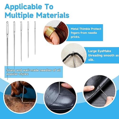 Big Eye Steel Sewing Needles Kit, Portable Hand Sewing Set, 37PCS Stainless Steel Sewing Needle Kit, Steel Needles for Hand Sewing, Punch Needle Kit Repair Tools for Beginners & Daily Use thumbnail 4