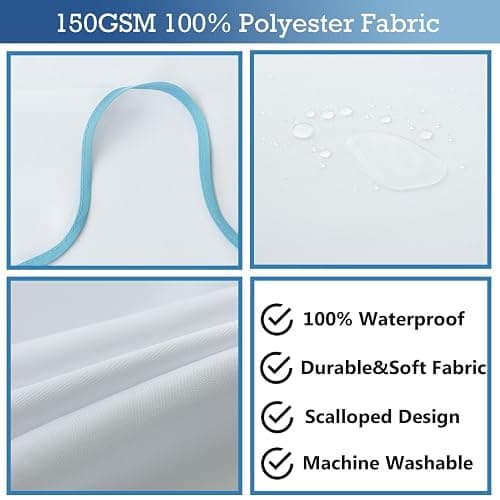 youngseahome White Fabric with Aqua Scalloped Border Shower Curtain,Boho Chic Cloth Shower Curtain for Bathroom Showers,36 x 72 Inches - Aqua Edge - 36"W×72"H thumbnail 3