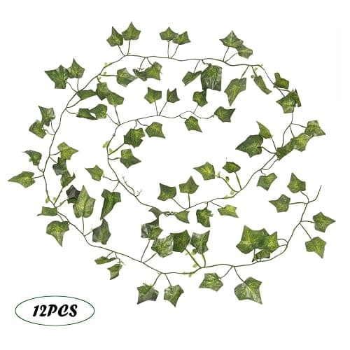 Flojery 78Ft 12pcs Silk Artificial Ivy Vine Hanging Leaves Plant Greenery Decor Party Home Garden Wedding Wall Decor (Green) thumbnail 4