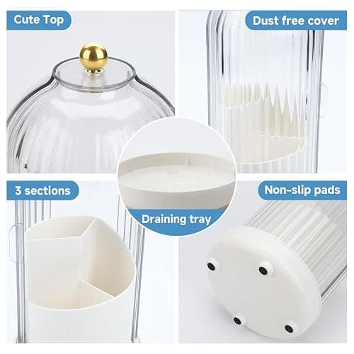 Johehe Toothbrush Organizer with Cover,3 Slots for Bathroom Toothbrush Holders with Lid,Dustproof Design,Rotating Holder,Ideal Makeup Brushes Holder for Bathroom Countertop Organization and Storage thumbnail 6