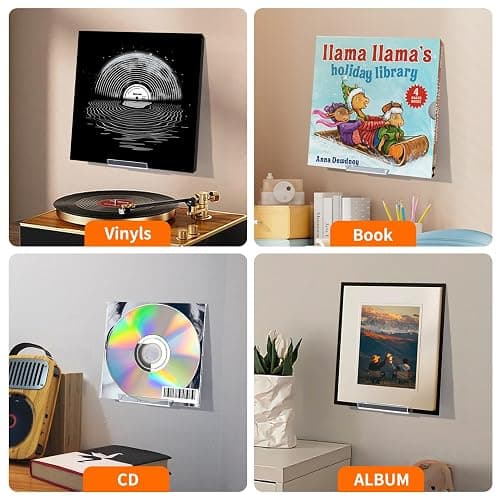 HEKORE 6 Pcs Vinyl Record Display Shelf Wall Mount, Self Adhesive Clear Acrylic Album Holder, Invisible Floating Shelves for Wall No Screw, CD Shelf, Kids Bookshelf thumbnail 7