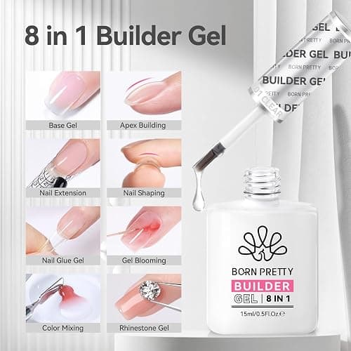 Born Pretty Builder Gel 8-in-1, 2PCS 15ML Clear Builder Nail Gel Set, Transparent Extension Rhinestone Glue for LED Lamp Cured for Nail Thickening thumbnail 2