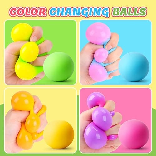 Stress Balls 4 Pack for Adults and Kids, Color Changing Squeeze Toys | Sensory Toys for kids with Autism, Squishy Fidget Toys for Stress and Anxiety Relief, Squishies Squeeze Prize for Classroom thumbnail 4