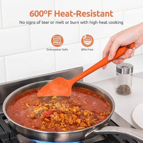 U-Taste Silicone Spatula Set: 600ºF High Heat Resistant, Seamless Food Grade Flexible Rubber Kitchen Cooking Mixing Baking Scraper for Nonstick Cookware Set of 3 (Orange) thumbnail 4