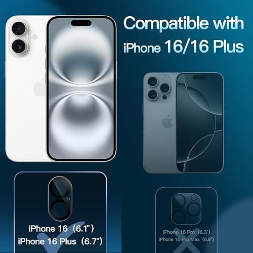 JETech Camera Lens Protector for iPhone 16 6.1-Inch and iPhone 16 Plus 6.7-Inch, 9H Tempered Glass, Anti-Scratch, Case Friendly, Does Not Affect Night Shots, HD Clear, 3-Pack thumbnail 2