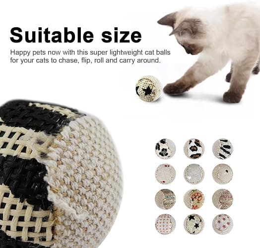 TTcat Canvas Cat Toys Balls Interactive Toys for Indoor Cats and Kitten,12 Pack. thumbnail 4