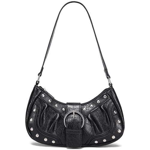 HIYOLALA Y2K Purse Small Shoulder Bags for Women with Rivets Punk Style Goth Grunge Emo Handbag - Image 1