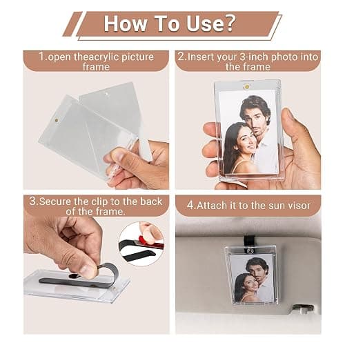 Yuoyar 4 Packs Magnetic Car Picture Holder for Visor - Car Photo Holder with Clips for Easy Display - Visor Clip Photo Frame for 3 Inch Photos thumbnail 4