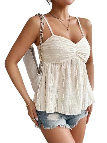 Womens Peplum Tank Tops Cute Babydoll Lace Going Out Camisole Top Ruffle Spaghetti Strap Camisole - Image 1