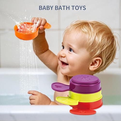 Baby Bath Toys for Toddlers, 15 PCS Mold Free Bathtub Water Play Toys with Floating Boats Spoons and Silicone Sensory Bath Toys, Water Table & Pool Toys for Babies and Toddlers - 15PCS Rainbow Color Boat & Silicone thumbnail 4