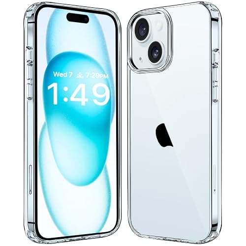JJGoo Compatiable with iPhone 15 Case Clear, Transparent Shockproof Phone Case, Slim Anti-Scratch Hard PC Back Protective Cover Bumper, Clear - Image 1