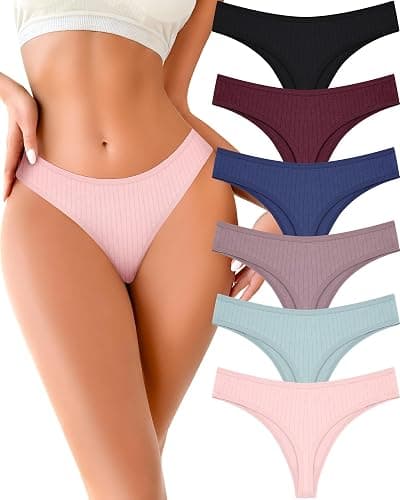 FINETOO Cotton Thongs for Women Soft Low Rise Sexy Thong Ladies Panties Womens Underwear 6 Pack XS-XXXL - Image 1