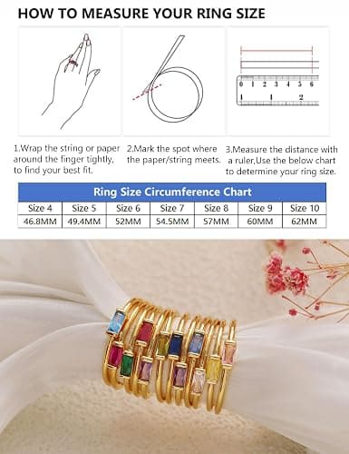 RLMOON Gold Birthstone Rings for Women Non Tarnish Gold Stackable Rings Dainty 14K Gold/Silver Plated Baguette CZ Emerald Green Ring Personalized Jewelry Gift for Birthday Size 4-10 thumbnail 4