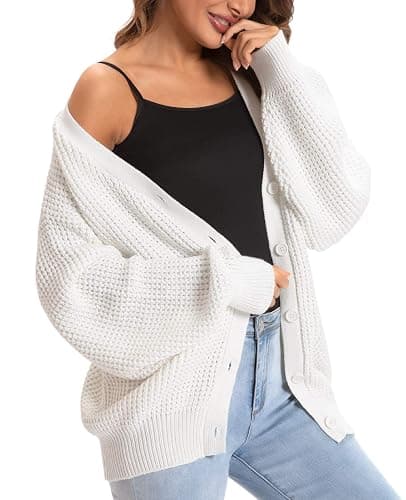 QUALFORT Cardigan Sweaters for Women 100% Cotton Button-Down Oversized Knit Outerwear Fall Tops for Women 2025 thumbnail 5