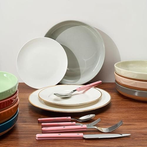 Khen Cutlery Set of 20 Pieces, 18/8 Stainless Steel Flatware, Modern Silverware for Home, Kitchen, Dining & Table Setting for 4, Dishwasher Safe, Lightweight & Ergonomic Design Gift - Pink thumbnail 8